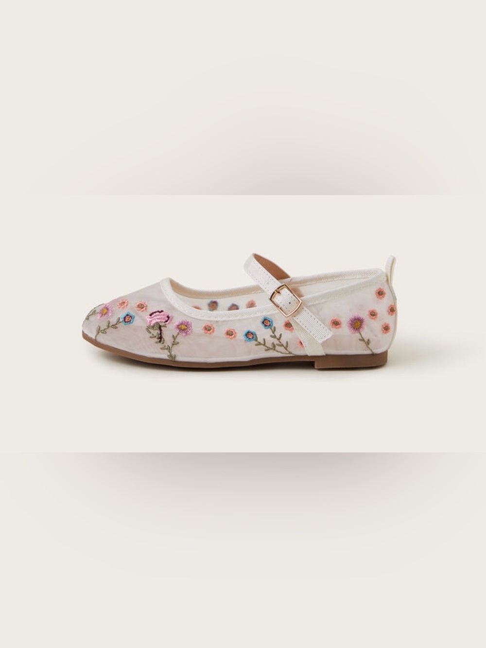Girls Pale Pink Floral Embroidered Mary Jane Dress Shoes